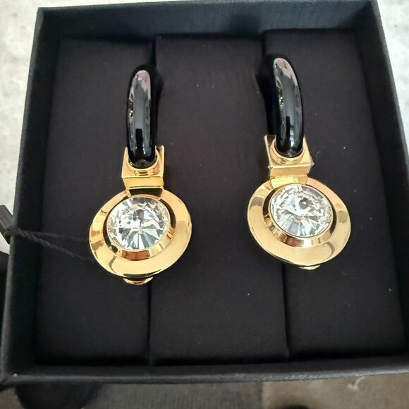 Miu Miu SIO079 Plex Circle Cry Gold & Black Circle Crystal Acetate Drop Earrings - Picture 7 of 11